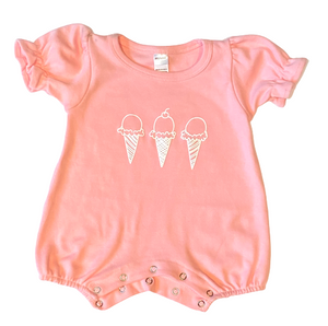 Ice Cream Cone Trio on Pink Ruffle Romper