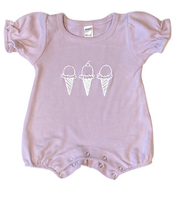 Ice Cream Cone Trio on Purple Ruffle Romper