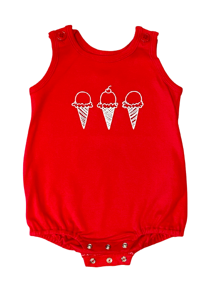 Ice Cream Cone Trio on Red Romper