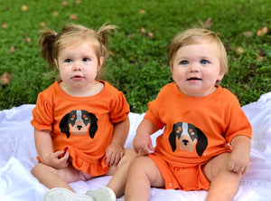 Baby Hound Dog Romper Ruffle — bright and durable children's clothes, with love from Tennessee!