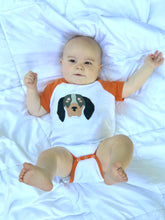 Baby Hound Dog Raglan Onesie — bright and durable children's clothes, with love from Tennessee!