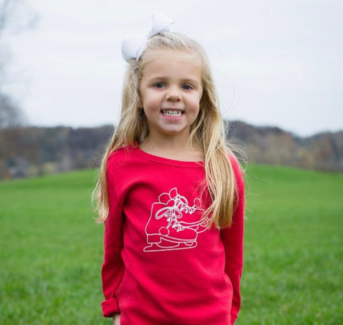 Ice Skates on Red Long Sleeve
