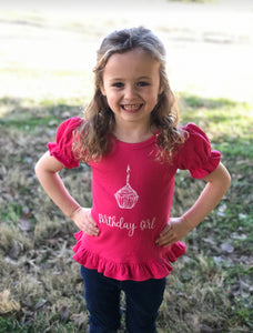Birthday Girl on Fuchsia Short and Long Sleeve Ruffle