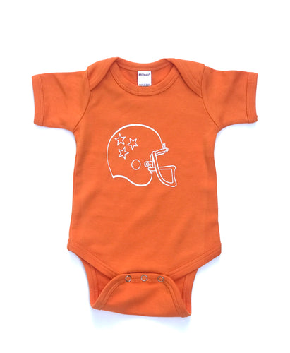 Helmet on Orange Onesie