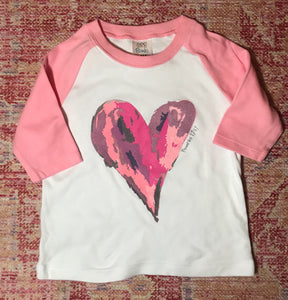 Watercolor Heart on Light Pink Raglan