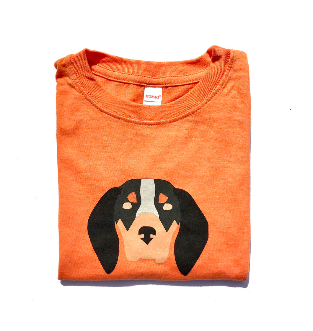 Hound Dog on Orange — bright and durable children's clothes, with love from Tennessee!