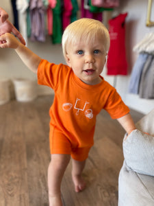 Football Gear on Orange Romper