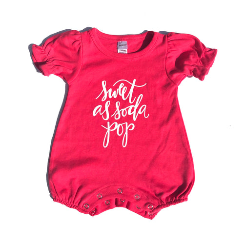 Sweet as Soda Pop Romper on Fuchsia — bright and durable children's clothes, with love from Tennessee!