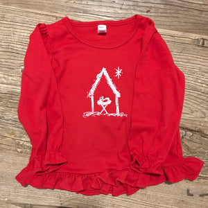 Nativity Long Sleeve Ruffle Shirt on Red