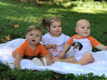 Baby Hound Dog Raglan Onesie — bright and durable children's clothes, with love from Tennessee!
