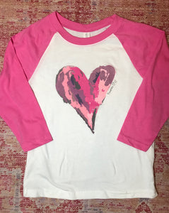 Watercolor Heart on Dark Pink Raglan