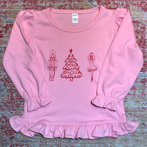 Nutcracker on Pink Long Sleeve Ruffle