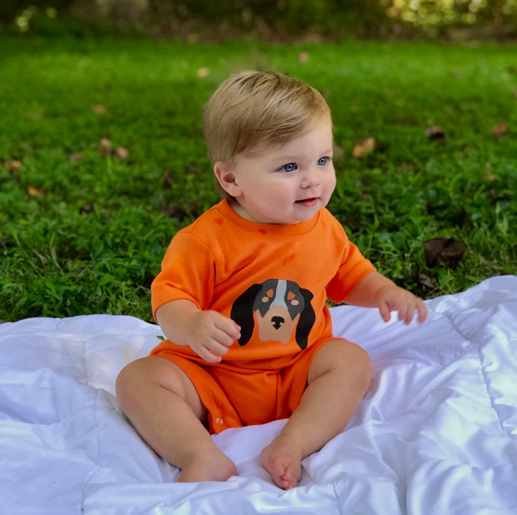 Baby Hound Dog Romper — bright and durable children's clothes, with love from Tennessee!