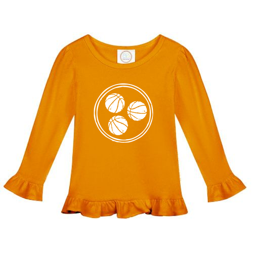Tri Ball Long Sleeve Ruffle Shirt — bright and durable children's clothes, with love from Tennessee!